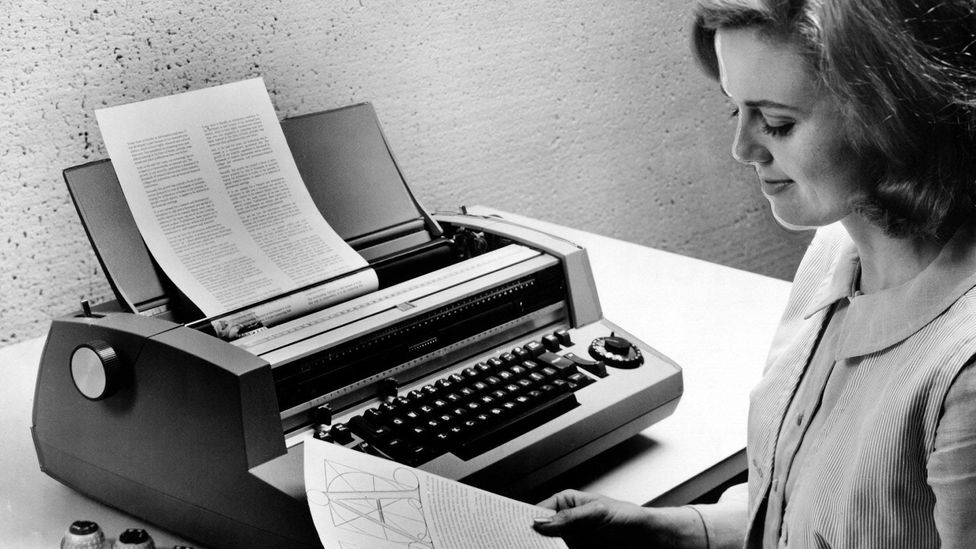 The IBM Selectric typewriter could store information and was a precursor to computer-based work. Its introduction marked a change in office technology (Credit: Getty Images) The IBM Selectric typewriter could store information and was a precursor to computer-based work. Its introduction marked a change in office technology (Credit: Getty Images)