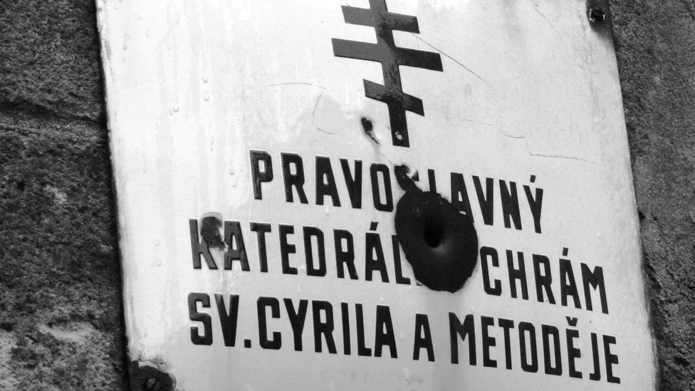 The church was pockmarked with bullets (Credit: Colbackp (Praha)/Wikimedia/CC BY-SA 3.0) The church was pockmarked with bullets (Credit: Colbackp (Praha)/Wikimedia/CC BY-SA 3.0)