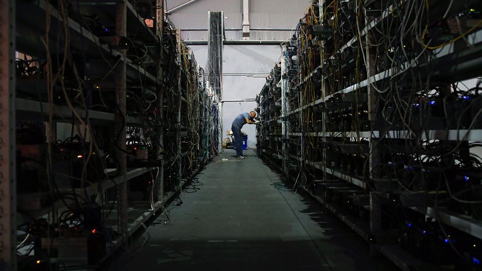 Mining Bitcoin takes time and computer processing power, so it’s often done in massive farms such as this converted warehouse in Moscow, Russia (Credit: Getty Images) Mining Bitcoin takes time and computer processing power, so it’s often done in massive farms such as this converted warehouse in Moscow, Russia (Credit: Getty Images)