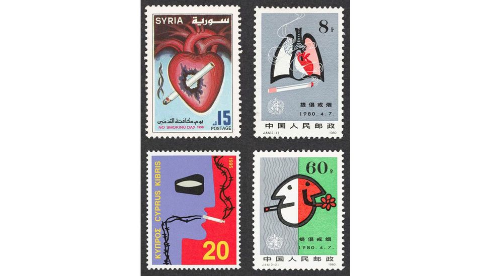 Selection of anti-smoking stamps from around the world (Credit: Wellcome Collection)