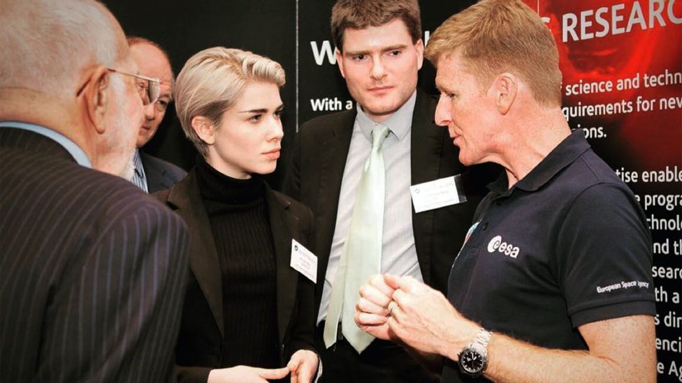 Moss meets astronaut Tim Peake, discussing Canaria's health data gathering system (Credit: Alex Moss via Instagram)