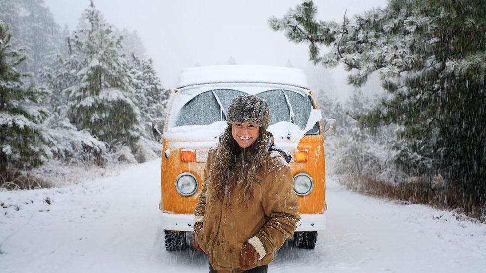 Kit Whistler (aka Rachel Goldfarb) and her VW camper van (Credit: Idle Theory Bus)