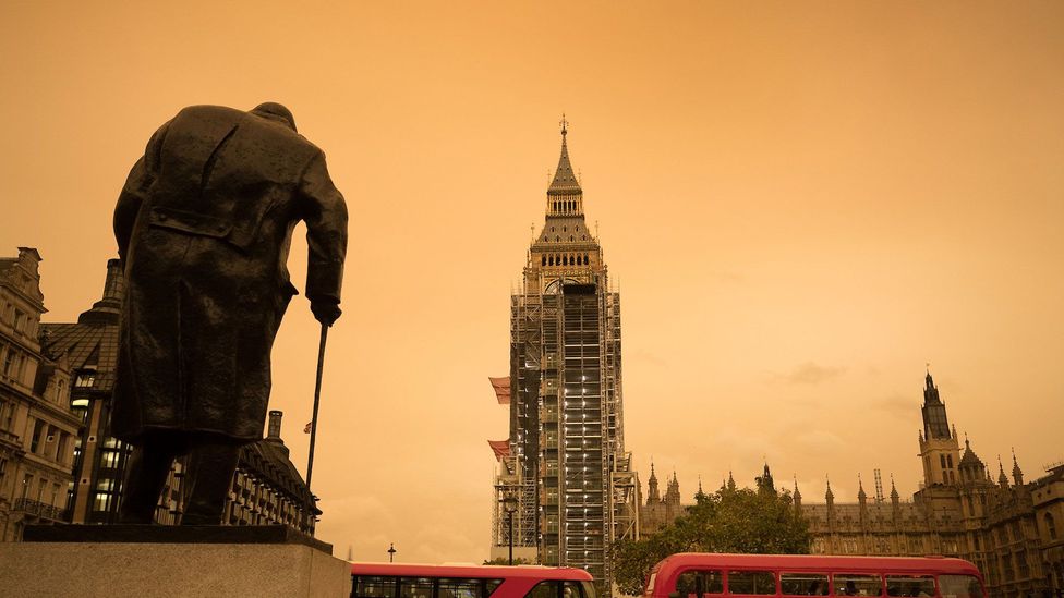 Hurricane Ophelia whipped up Saharan dust earlier this week, resulting in hazy skies, such as this one photographed at Parliament Square in London (Credit: Peter Macdiarmid/LNP)