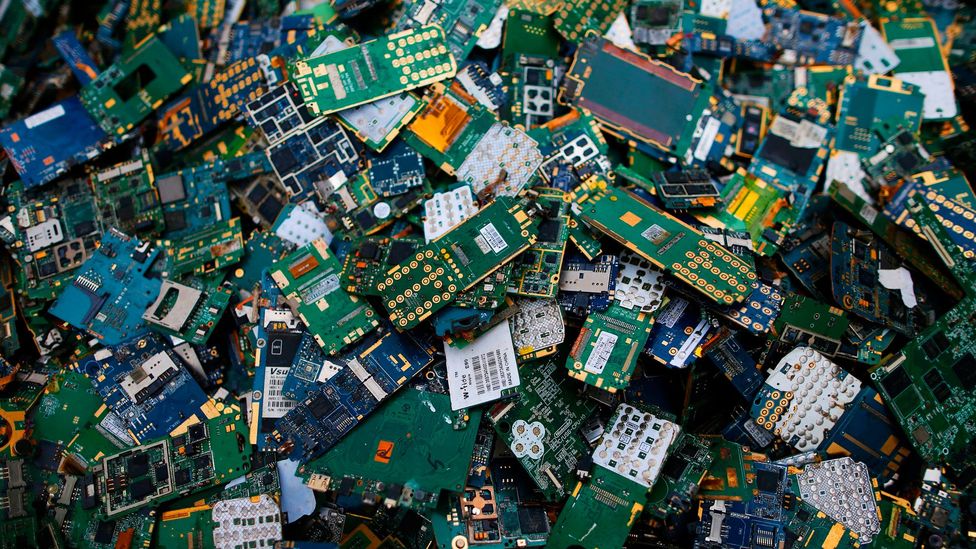 These discarded electrical components were extracted of their rare and precious metals in a plant in France (Credit: Getty)