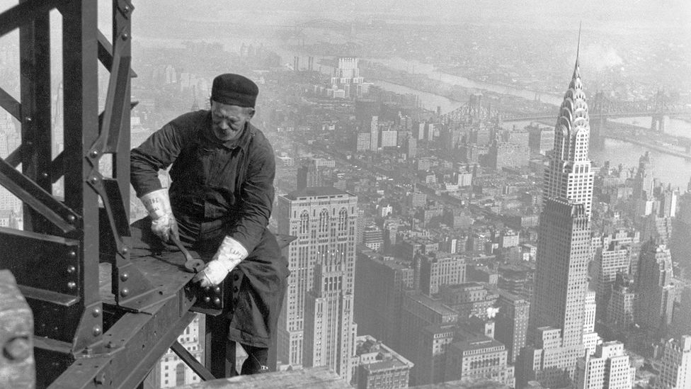 The first skyscrapers were made of wrought iron or steel (Credit: Wikimedia Commons/Lewis Hine)