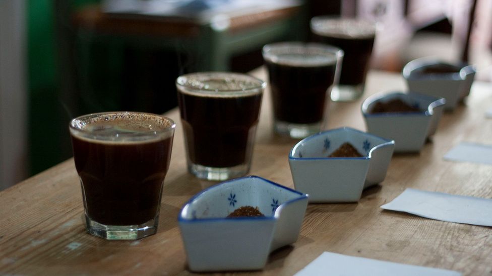 A blind coffee tasting session (Credit: Jose Penarredonda) A blind coffee tasting session (Credit: Jose Penarredonda)
