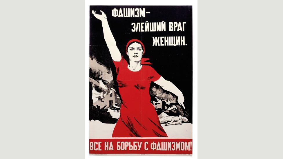 Nina Vatolina used her neighbour as the model for the defiant woman in this 1941 image, Fascism: The Most Evil Enemy of Women (Credit: The David King Collection at Tate) Nina Vatolina used her neighbour as the model for the defiant woman in this 1941 image, Fascism: The Most Evil Enemy of Women (Credit: The David King Collection at Tate)