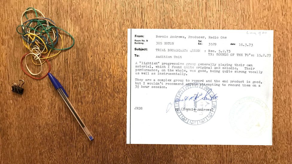 Queen’s audition note by producer Bernie Andrews (Credit: BBC Written Archives)