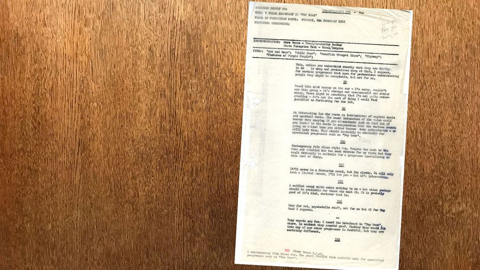 T Rex's audition report (Credit: BBC Written Archives)