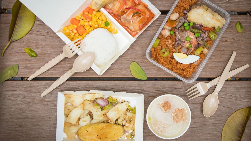 Squid sisig, seafood paella and sweet and sour pork, from Jollijeep Lirios (Credit: Jericho San Miguel) Squid sisig, seafood paella and sweet and sour pork, from Jollijeep Lirios (Credit: Jericho San Miguel)