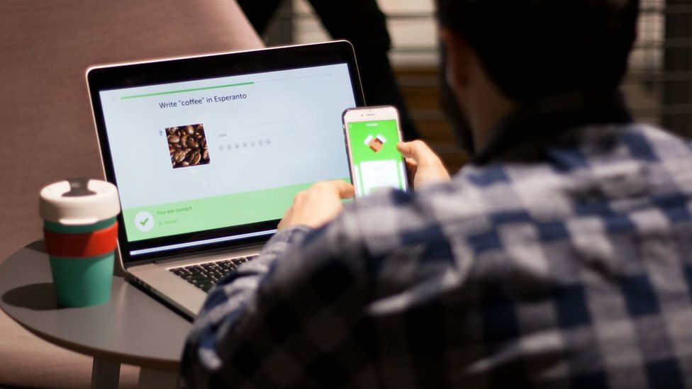 Duolingo can be used on a computer or mobile device, and has more than 200 million active users (Credit: Jose Luis Penarredonda)