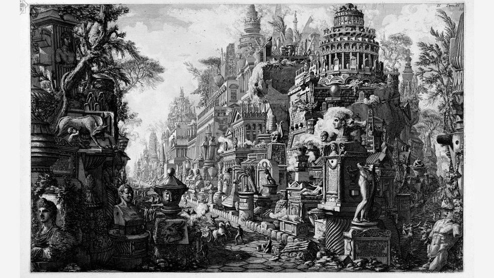 Venetian architect Giovanni Battista Piranesi printed his imaginary reconstruction of the ancient Vias Appia and Ardeatina multiple times between 1761 and 1799 (Credit: Alamy) Venetian architect Giovanni Battista Piranesi printed his imaginary reconstruction of the ancient Vias Appia and Ardeatina multiple times between 1761 and 1799 (Credit: Alamy)