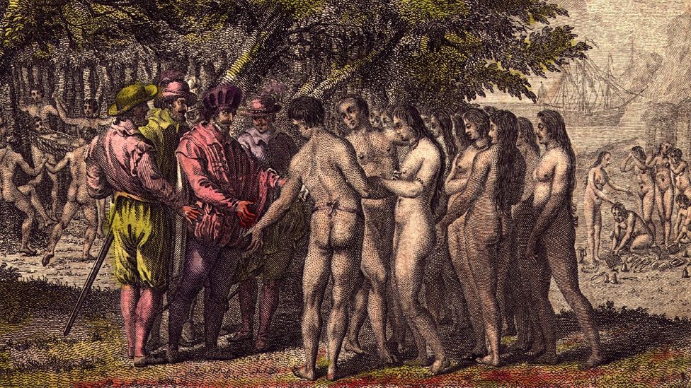 Circa 1518, Spanish Conquistador Hernando Cortés speaks with indigenous people in North America (Credit: Hulton Archive/Getty Images) Circa 1518, Spanish Conquistador Hernando Cortés speaks with indigenous people in North America (Credit: Hulton Archive/Getty Images)