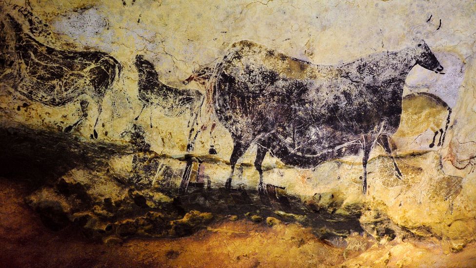 The Lascaux Cave, near the village of Montignac in southwest France, contains paintings estimated to be 16,000 years old – rendered using black pigment (Credit: Getty Images)
