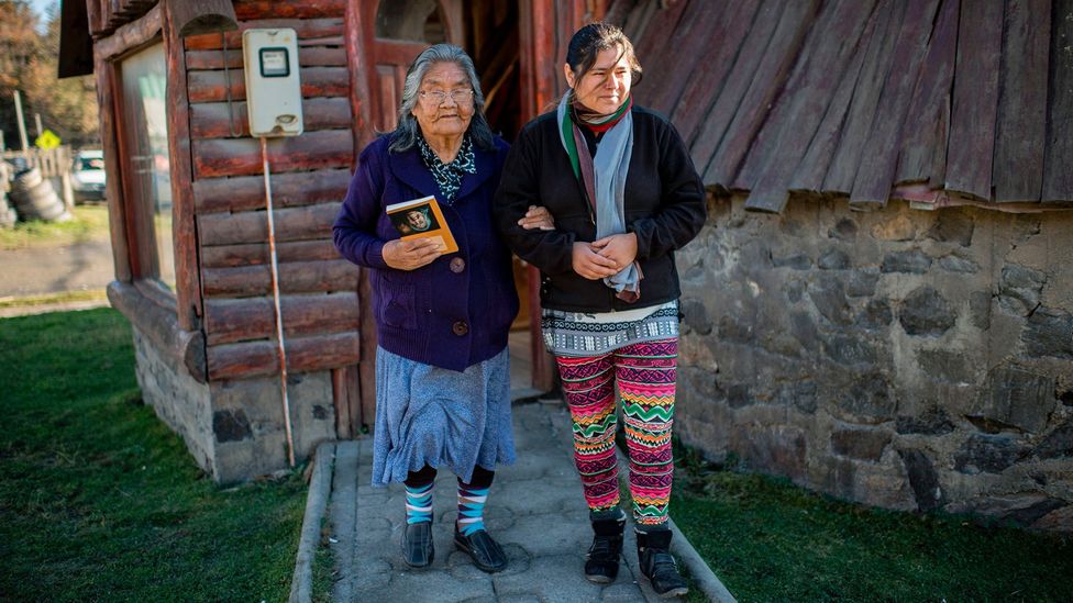 Cristina Calderon (left) is the last fluent speaker of the Yaghan language (Credit: MARTIN BERNETTI/Getty Images)