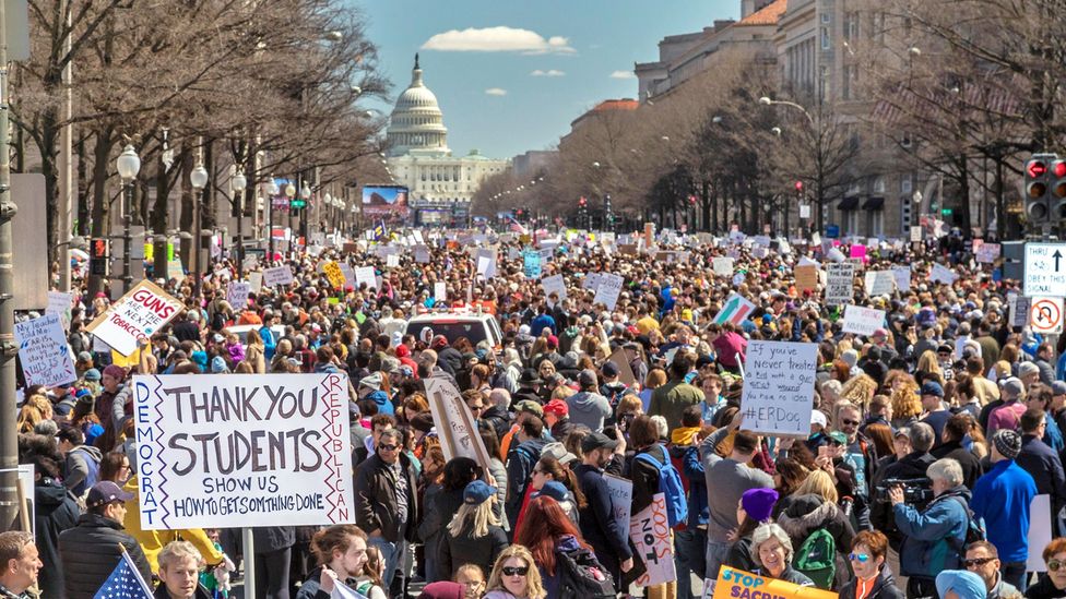 Online moral outrage also has led to social change, as when Florida teenagers used social media to mobilise protests in February and March 2018 (Credit: Alamy)