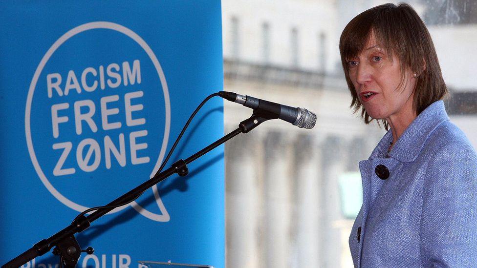 A speaker at a rally in Ireland that sought to bring attention to racism in the workplace (Credit: Alamy)