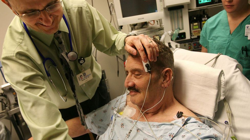 A patient with severe depression is prepared to receive ECT at UNC Hospitals in North Carolina in 2008 (Credit: Getty Images)