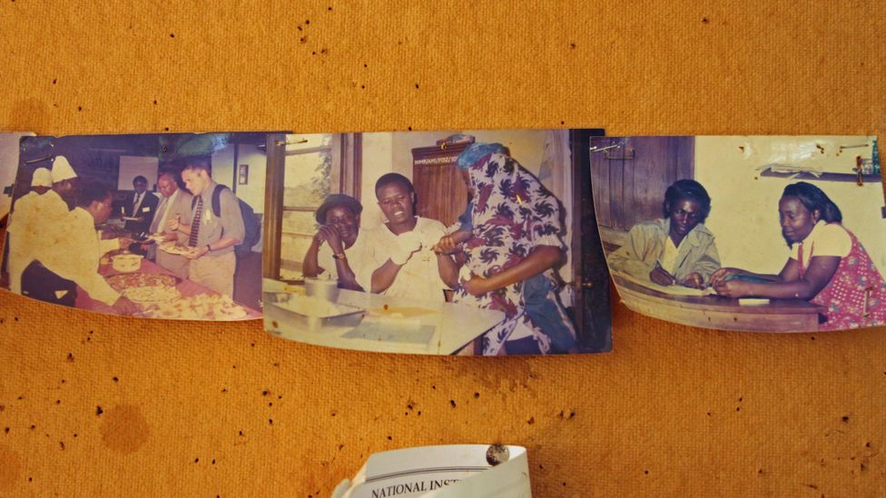 Faded photographs of memories of the past on the laboratory wall (Credit: Rachel Nuwer) Faded photographs of memories of the past on the laboratory wall (Credit: Rachel Nuwer)