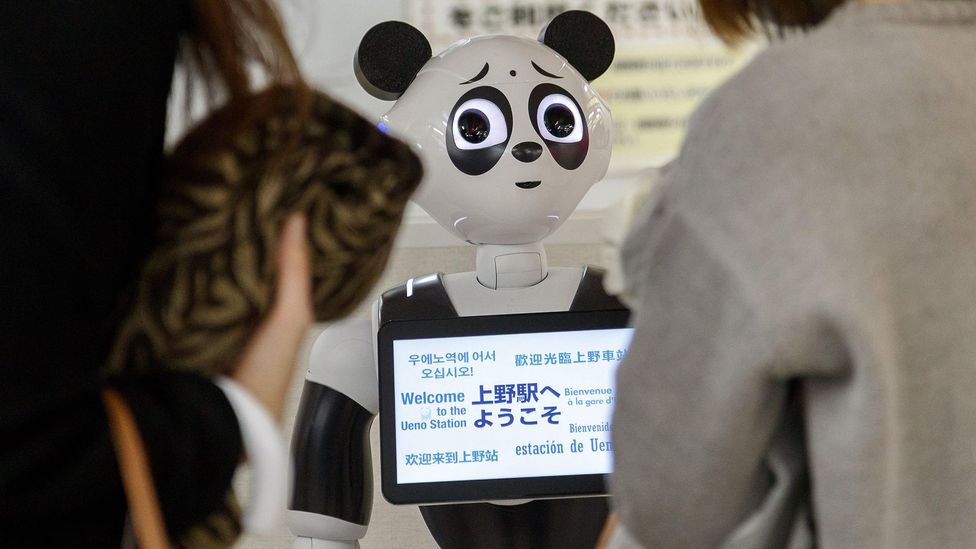 Robots, like this one from Japanese cell phone company SoftBank, use multilingual interfaces and promote multilingual environments (Credit: Alamy Stock Photo) Robots, like this one from Japanese cell phone company SoftBank, use multilingual interfaces and promote multilingual environments (Credit: Alamy Stock Photo)