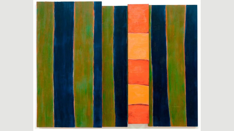 In The Bather, Sean Scully replaces the figures in Matisse’s Bathers by a River with vertical stripes (Credit: Sean Scully and Blain Southern) In The Bather, Sean Scully replaces the figures in Matisse’s Bathers by a River with vertical stripes (Credit: Sean Scully and Blain Southern)