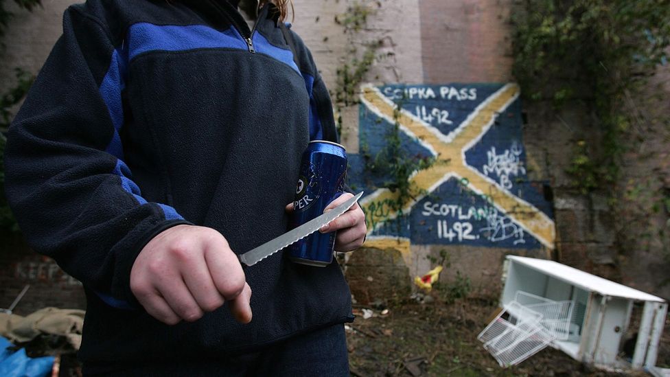 A woman shows the knife she carries with her in Glasgow in 2005, the year the city was named Europe’s most violent (Credit: Getty Images) A woman shows the knife she carries with her in Glasgow in 2005, the year the city was named Europe’s most violent (Credit: Getty Images)