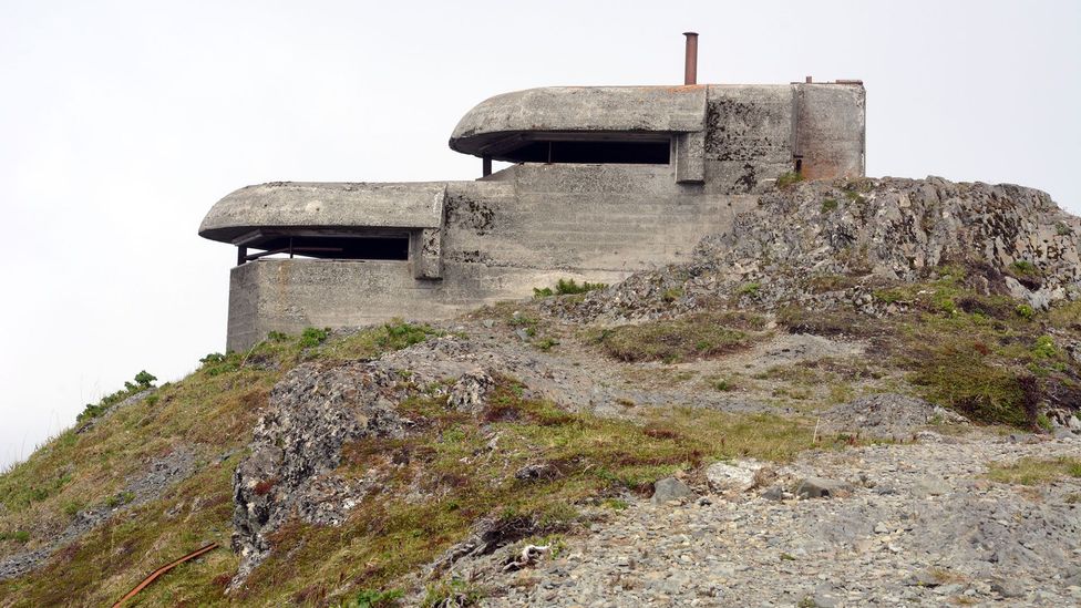 In World War II, Unalaska was secured with bunkers like this one above Dutch Harbor