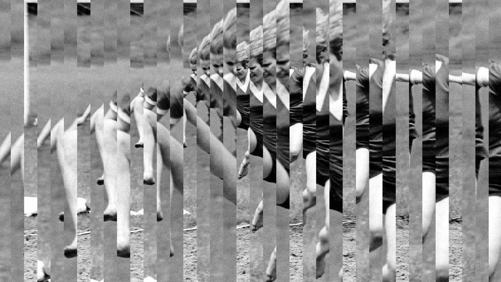 Le grand saut by Edouard Taufenbach – collage of silver print photographs made from Sébastien Lifshitz’s collection (Credit: Edouard Taufenbach/Gallery Binome) Le grand saut by Edouard Taufenbach – collage of silver print photographs made from Sébastien Lifshitz’s collection (Credit: Edouard Taufenbach/Gallery Binome)