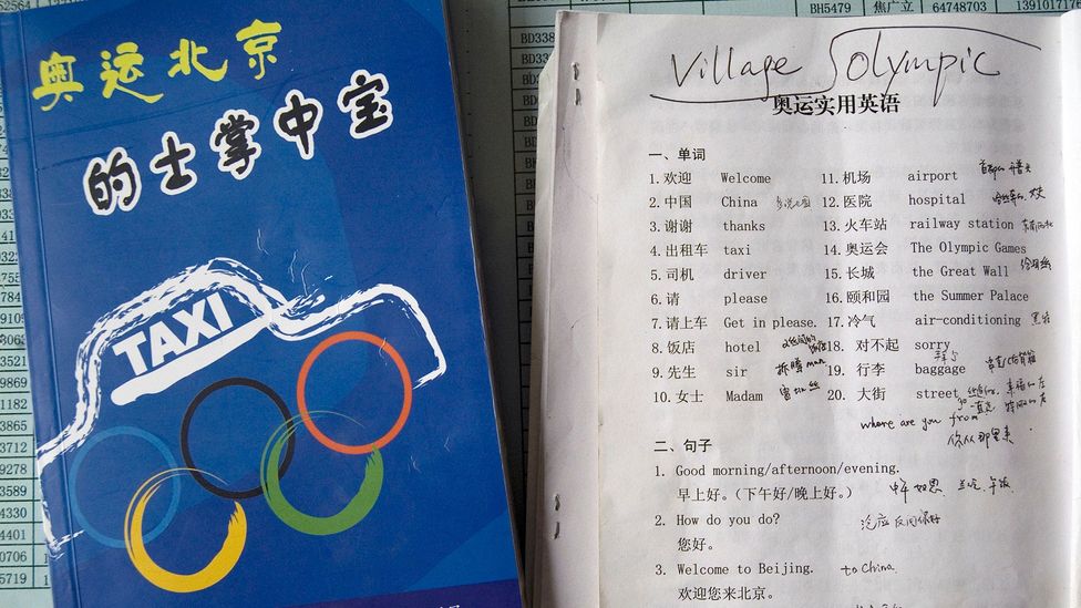 In preparation for the 2008 Olympic Games, Beijing taxi drivers studied this textbook to serve English-speaking visitors (Credit: Getty Images)