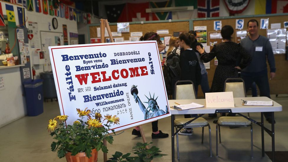 This December 2016 English class is offered by a Connecticut non-profit organisation to recently arrived immigrants to the US (Credit: Getty Images)
