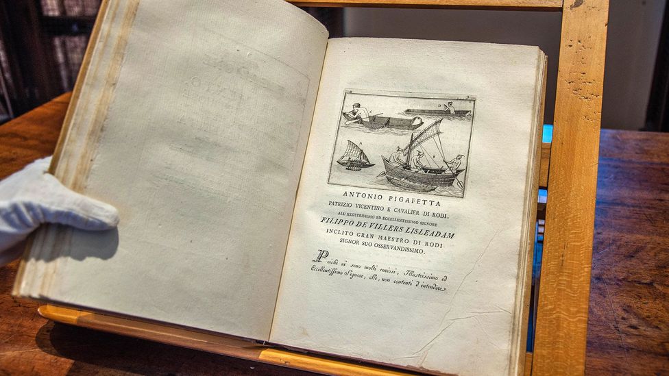 Antonio Pigafetta details Magellan’s travels in The First Voyage Round the World (Credit: Rossi Thomson, by permission of the Biblioteca Civica Bertoliana – Vicenza)