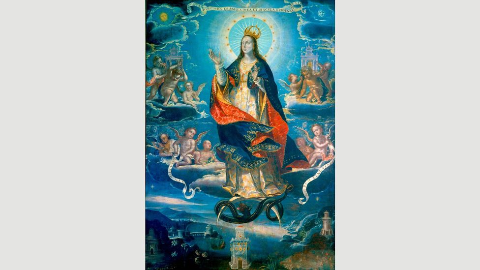 This Baltasar de Echave Ibia work is practically soaked in blue – a luxury European painters of the 1600s couldn’t have afforded (Credit: Museo Nacional de Arte de Mexico) This Baltasar de Echave Ibia work is practically soaked in blue – a luxury European painters of the 1600s couldn’t have afforded (Credit: Museo Nacional de Arte de Mexico)