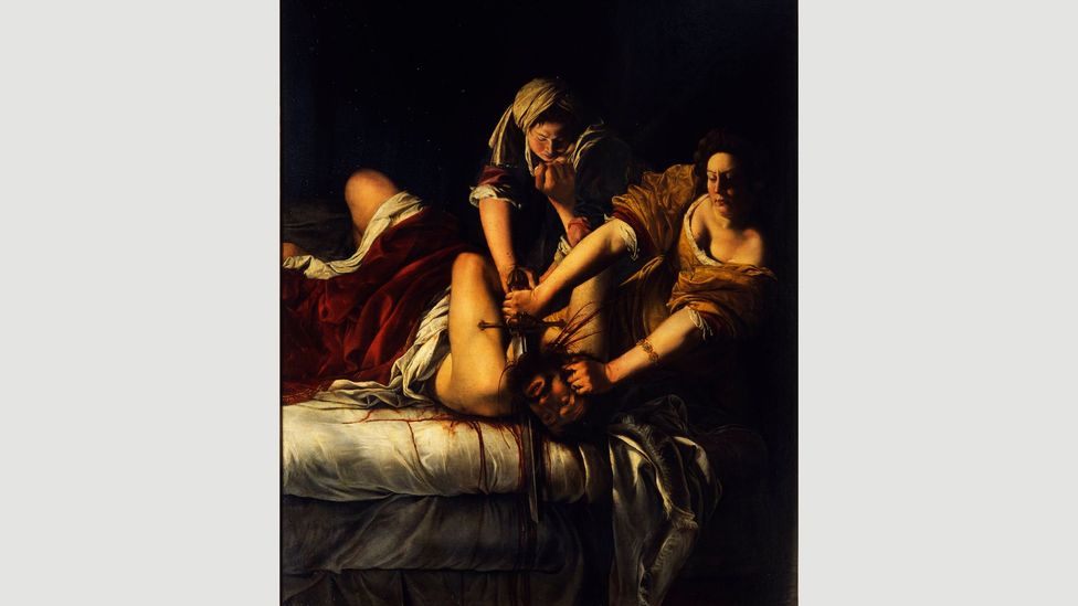 Judith and Holofernes, c 1621, is held in the Uffizi Gallery, Florence – a number of her works have been read as revenge in oil paint (Credit: Getty)
