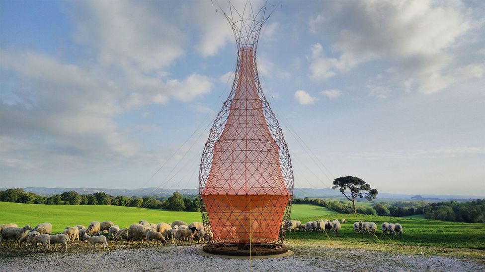 A Warka Tower, built in Italy, captures moisture from morning mists (Credit: Warka Water)