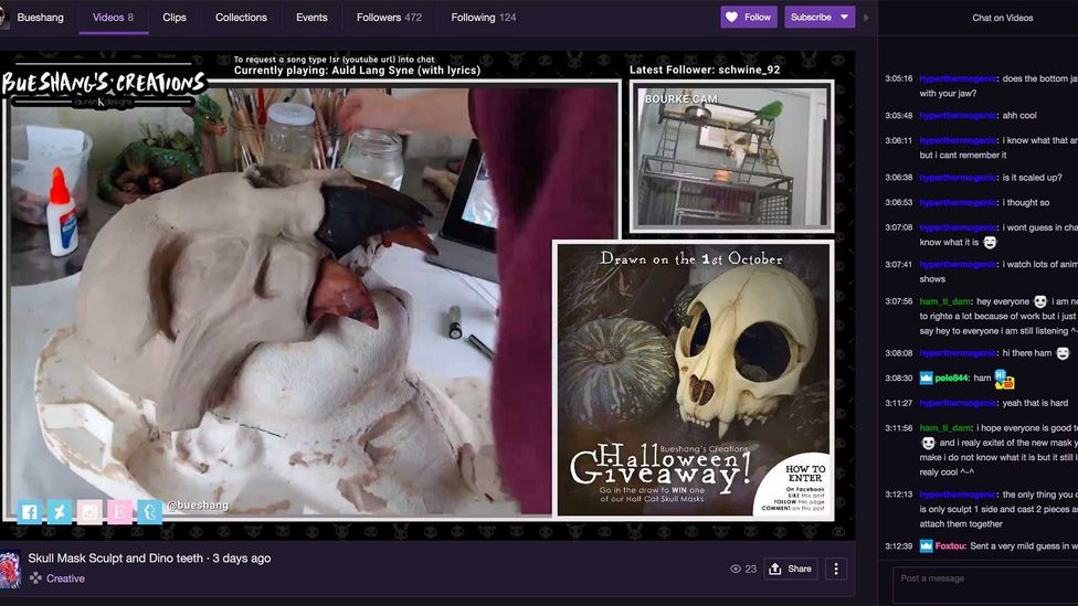 Lauren “Bueshang” Kirkham crafts anatomically-accurate skull masks during her own Twitch sessions. (Credit: Twitch.tv)