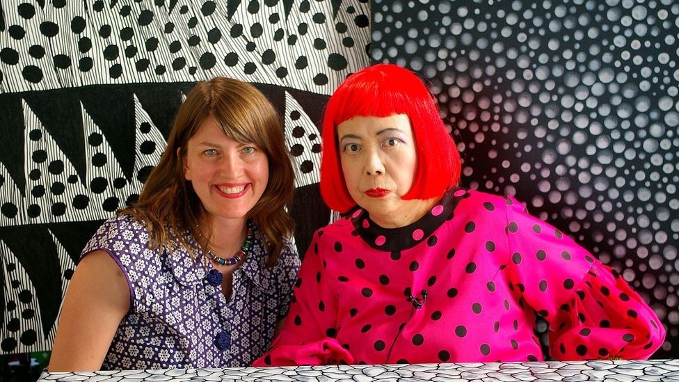 Creepy life-like robot of artist Yayoi Kusama spotted painting