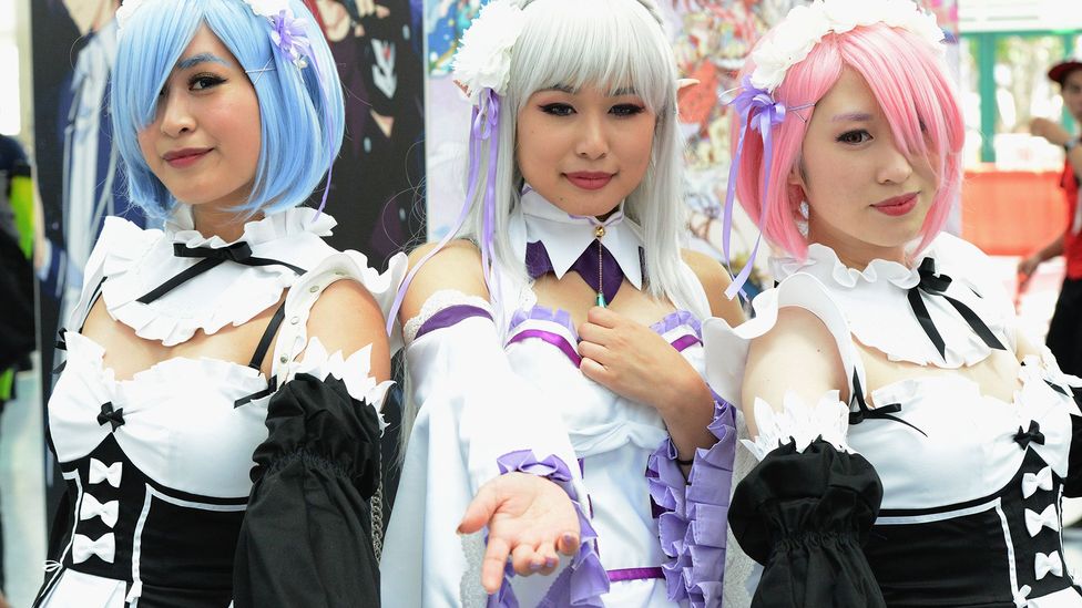 Cosplayers in Los Angeles at Anime Expo 2018. Companies funding VTubers hope the desire to cosplay mirrors a desire to create a virtual avatar of oneself (Credit: Getty Images)