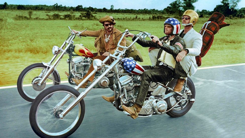 Peter Fonda, Jack Nicholson and Dennis Hopper starred in Easy Rider, which featured an acid trip and a shoot that was awash with drugs (Credit: Getty)