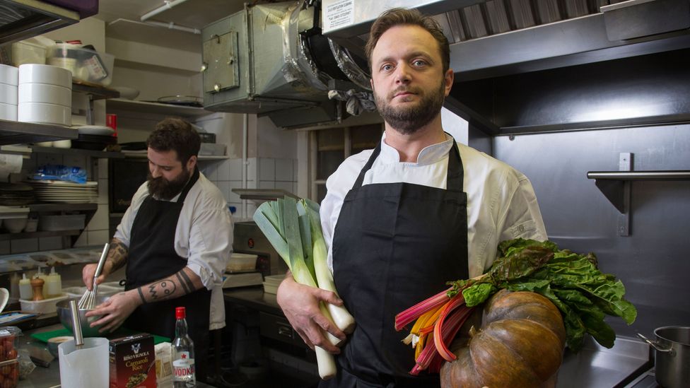 Richard Buckley is head chef at Acorn in Bath in the south west of the UK raised to eat plants by his parents 'before it became fashionable' (Credit: Tom Pilston/Panos Pictures)