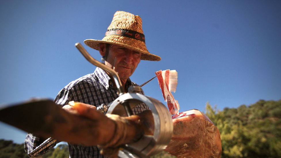 A Spanish farm produces ham that sells for €4,100 (£3,600) a leg (Credit: Max Duncan) A Spanish farm produces ham that sells for €4,100 (£3,600) a leg (Credit: Max Duncan)