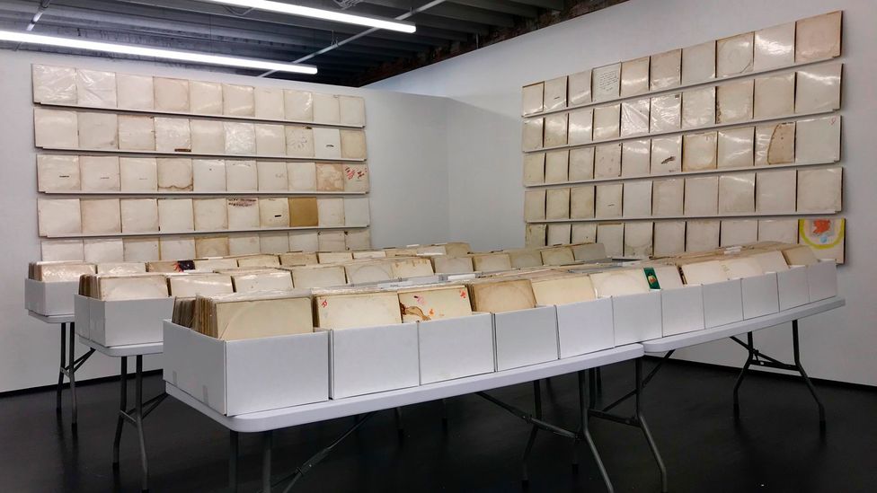 Rutherford Chang filled a gallery in Manhattan with 693 vinyl copies of the ninth Beatles album (Credit: We Buy White Albums by Rutherford Chang) Rutherford Chang filled a gallery in Manhattan with 693 vinyl copies of the ninth Beatles album (Credit: We Buy White Albums by Rutherford Chang)