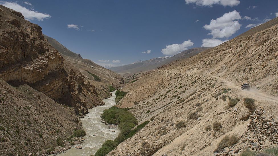View of the Panj River at the border of Tajikistan and Afghanistan
