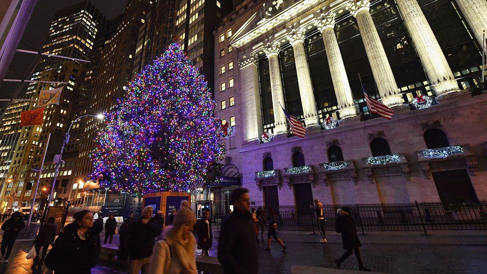 A Christmas tree outside the New York Stock Exchange last mont (Credit: Getty Images)
