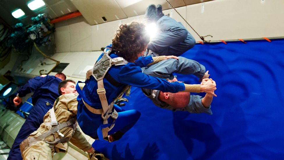 Nahum and other artists travelled to Russia to experience the closest thing to zero-gravity on Earth (Credit: Courtesy of Space Affairs) Nahum and other artists travelled to Russia to experience the closest thing to zero-gravity on Earth (Credit: Courtesy of Space Affairs)