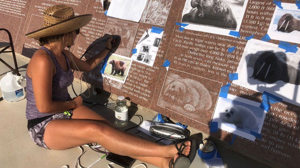 Etched by hand, the panels at the Museum of History in Granite portray everything from the Big Bang to the Moon landing (Credit: Anne Burke) Etched by hand, the panels at the Museum of History in Granite portray everything from the Big Bang to the Moon landing (Credit: Anne Burke)