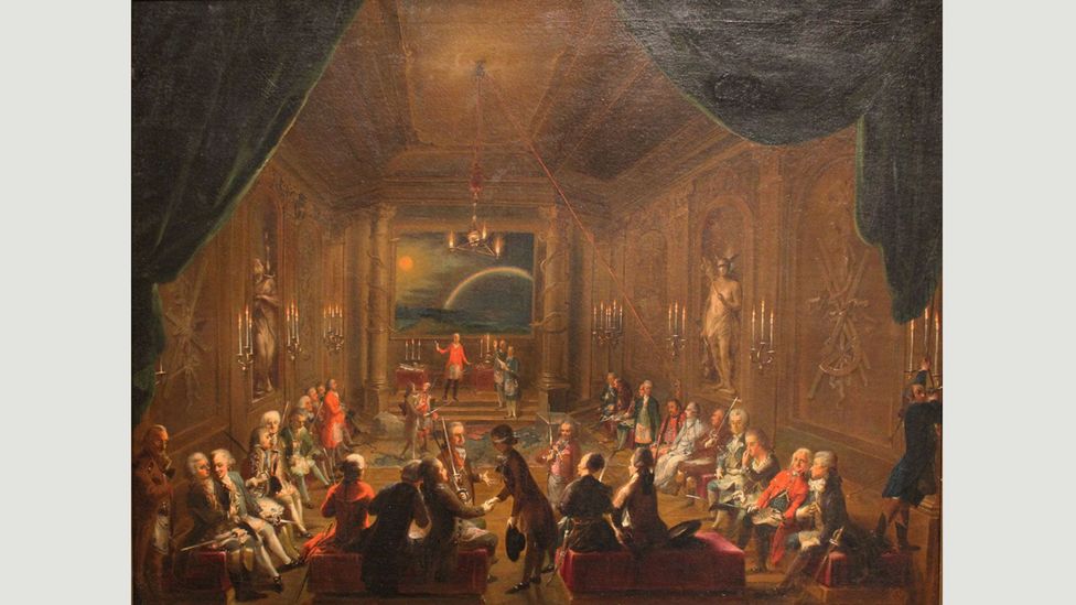 A meeting of a Viennese Masonic lodge by Ignaz Unterberger (Credit: Wikimedia) A meeting of a Viennese Masonic lodge by Ignaz Unterberger (Credit: Wikimedia)
