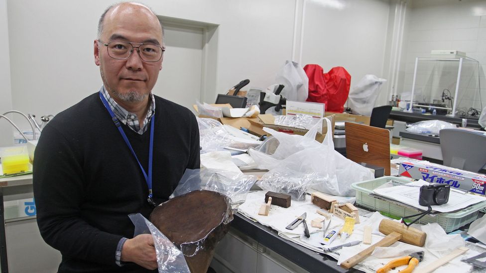 Palaeoclimatologist Takeshi Nakatsuka is using information preserved inside ancient tree stumps to learn about Japan's climate in the past (Credit: Rachel Nuwer) Palaeoclimatologist Takeshi Nakatsuka is using information preserved inside ancient tree stumps to learn about Japan's climate in the past (Credit: Rachel Nuwer)