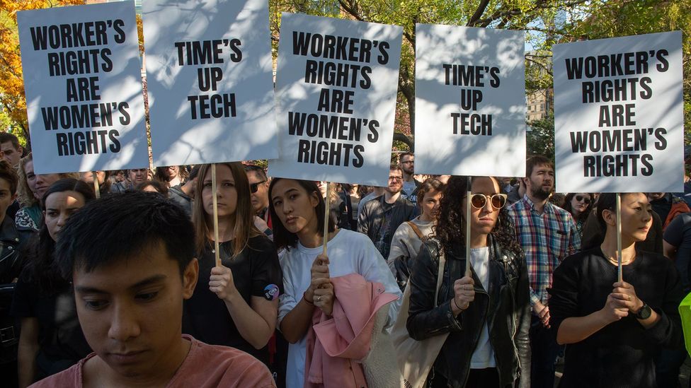 Revelations about sexual harassment and discrimination at high profile technology companies in Silicon Valley have triggered protests and walk outs by staff (Credit: Getty Images)