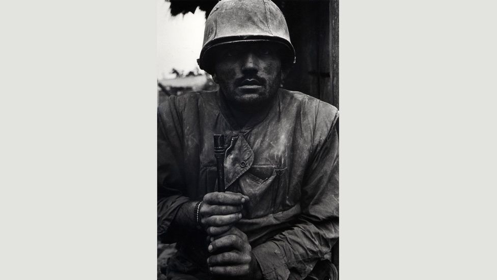 Shell-shocked US marine, the Battle of Huế, 1968: McCullin took several frames of this man and says that the soldier didn’t blink once (Credit: Don McCullin/Tate)