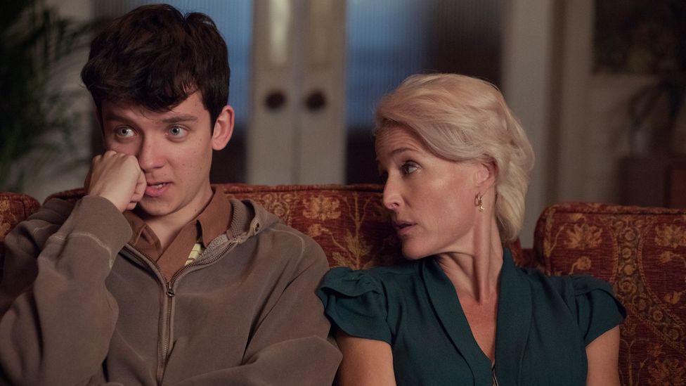 In Sex Education, Otis (Asa Butterfield) plays a teen whose mother (Gillian Anderson) is a sex therapist (Credit: Netflix)
